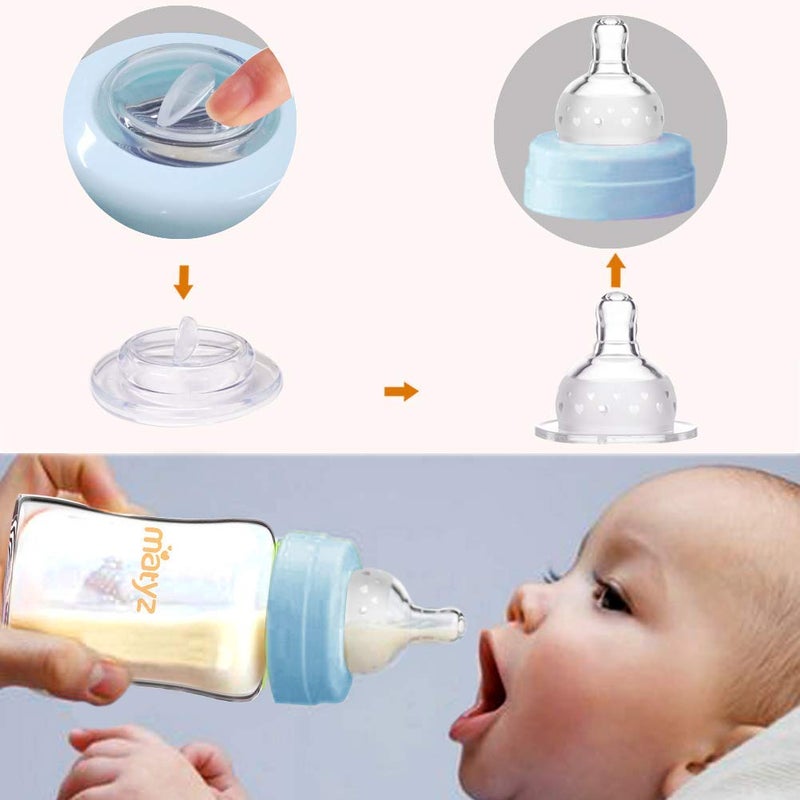 Matyz Glass Breastmilk Storage Containers, 4 Pack, 6 oz Bottle, Fit with Spectra Medela Avent Pump - Wide Mouth Breastmilk Collection and Storage Bottle with Lids - No BPA (2 Green & 2 Blue Lids) - Image 5